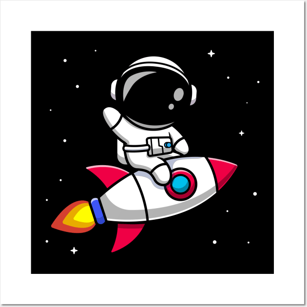 Astronaut Riding Rocket Cartoon Vector Icon Illustration (2) Wall Art by Catalyst Labs